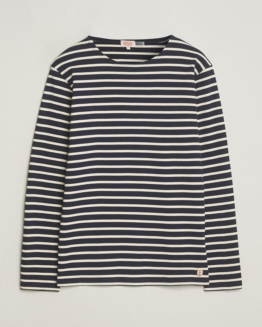 Herren | T-Shirts | Armor-lux | Houat Héritage Stripe Long Sleeve T-Shirt Nature/Navy