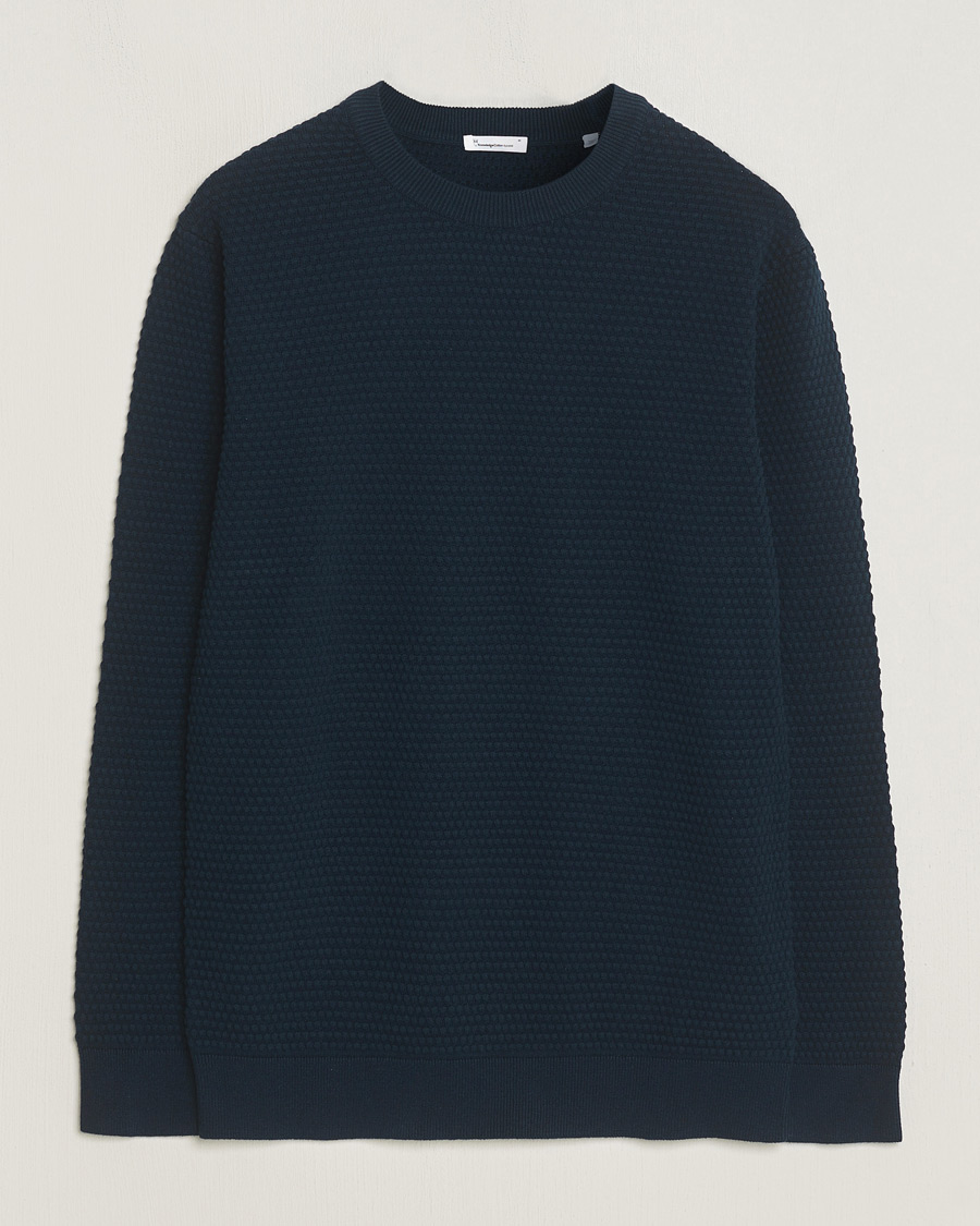 Herren | Pullover | KnowledgeCotton Apparel | Vagn Bubble Knit Cotton Crew Neck Total Eclipse