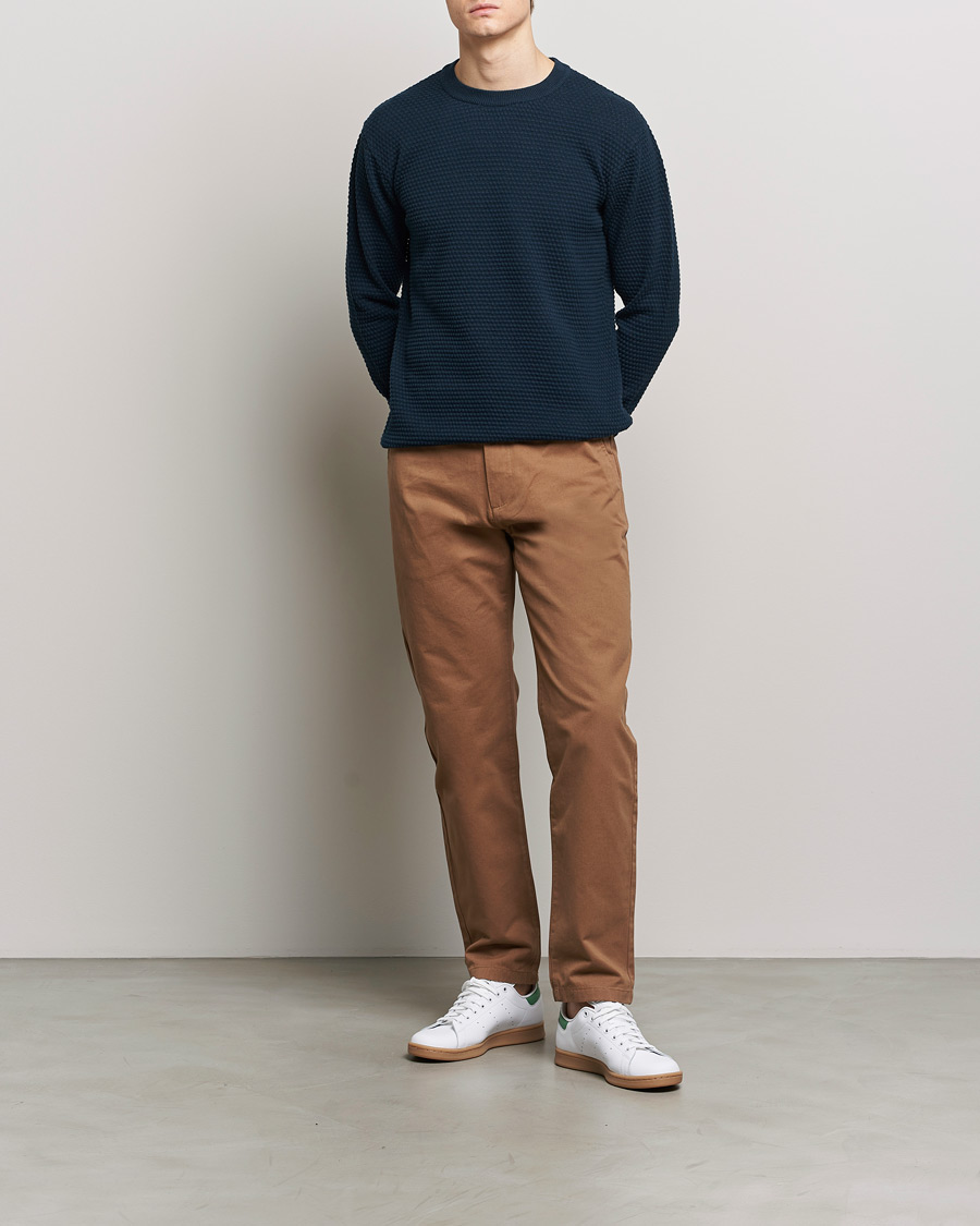 Herren | Pullover | KnowledgeCotton Apparel | Vagn Bubble Knit Cotton Crew Neck Total Eclipse