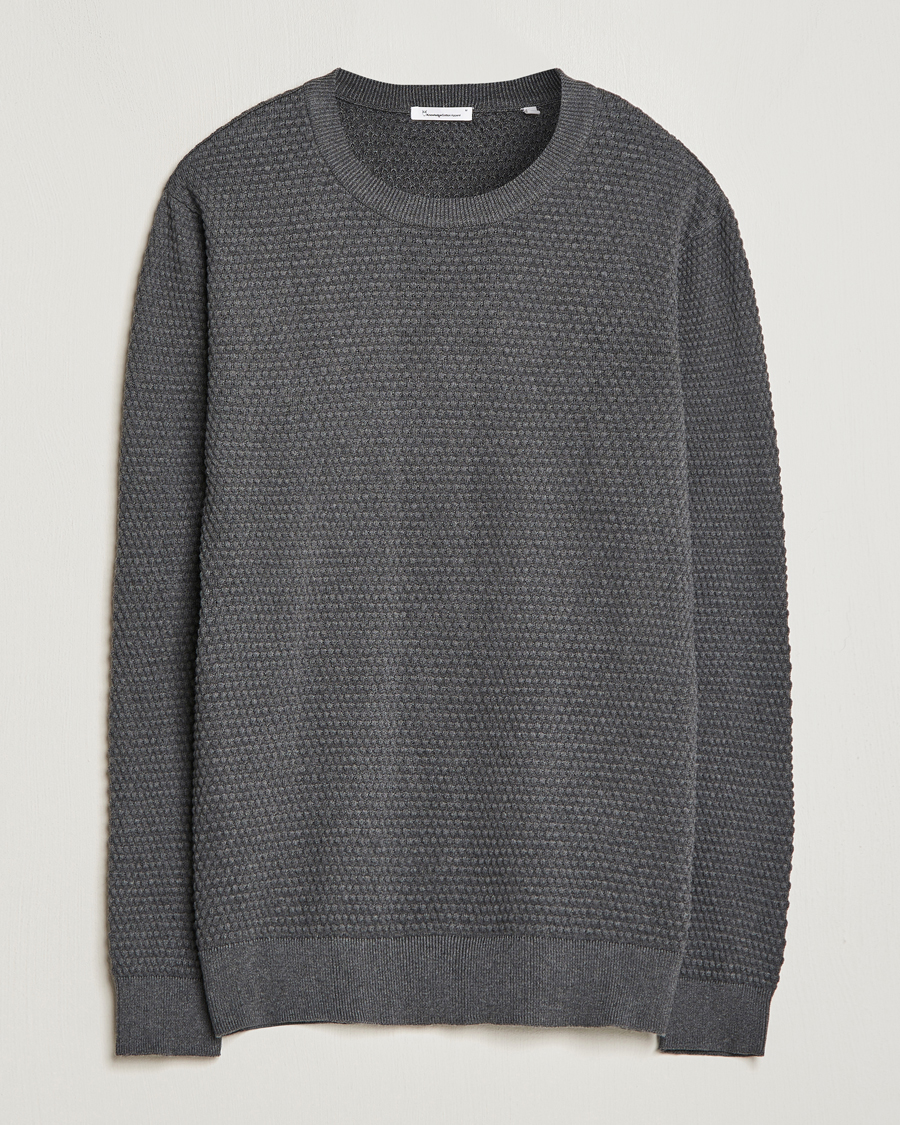 Herren | Pullover | KnowledgeCotton Apparel | Vagn Bubble Knit Cotton Crew Neck Dark Grey Melange