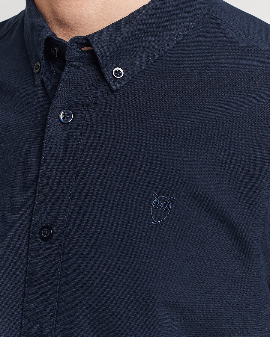 Herren | Hemden | KnowledgeCotton Apparel | Harald Small Owl Regular Oxford Shirt Total Eclipse