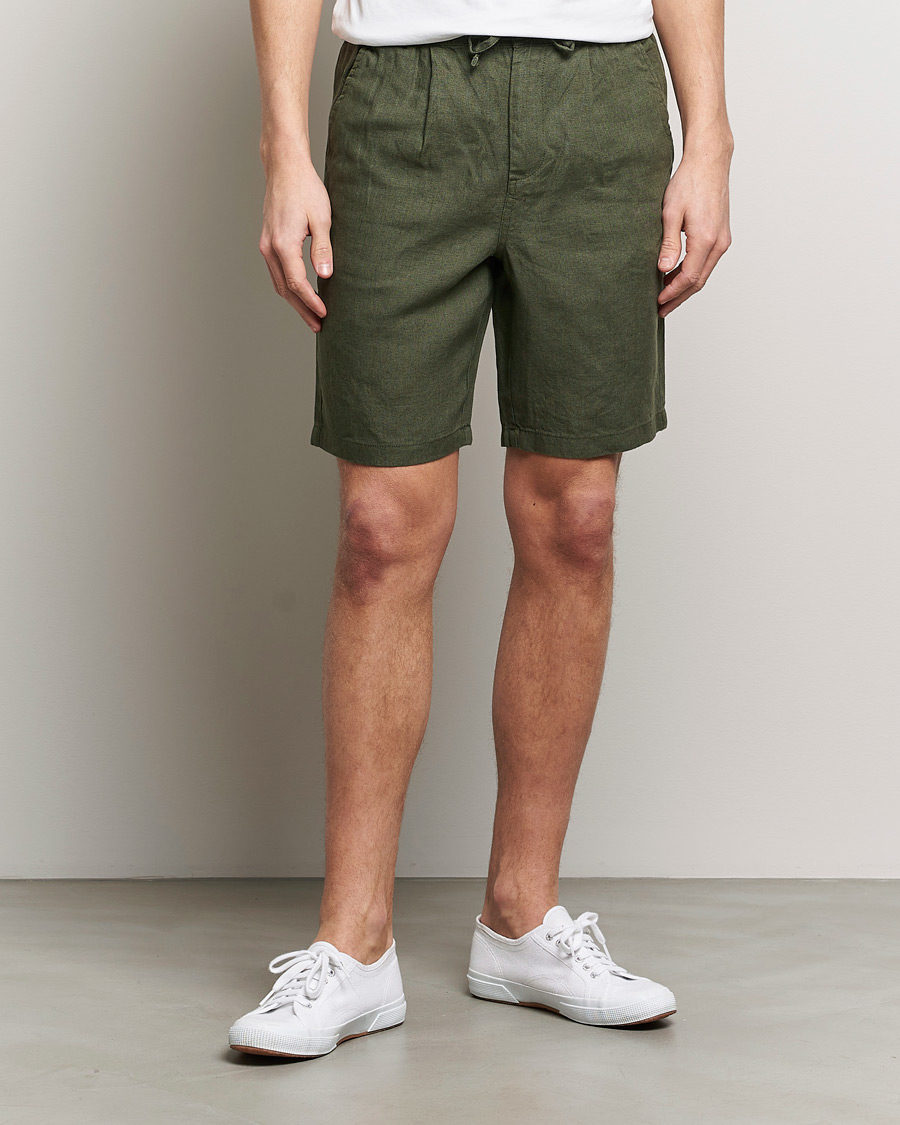 Herren | Shorts | KnowledgeCotton Apparel | Loose Linen Shorts Burnt Olive