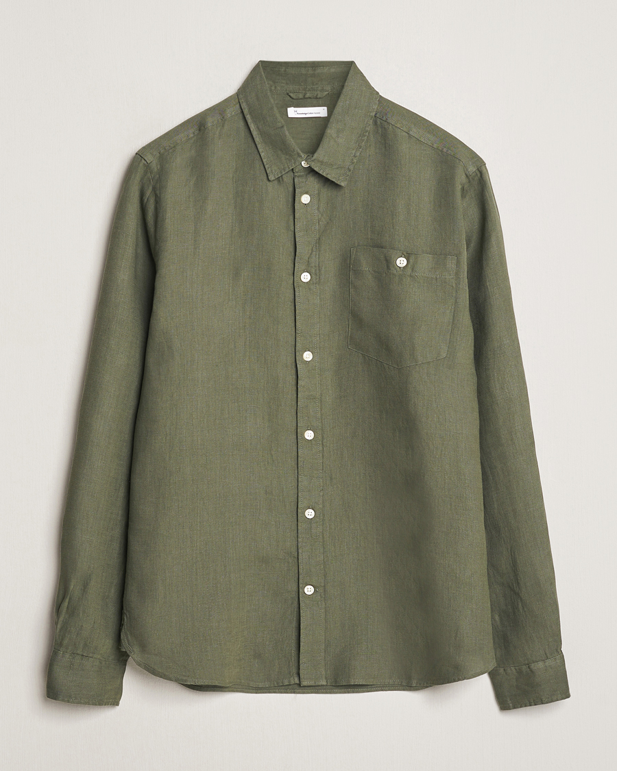 Herren | Hemden | KnowledgeCotton Apparel | Regular Linen Shirt Burnt Olive