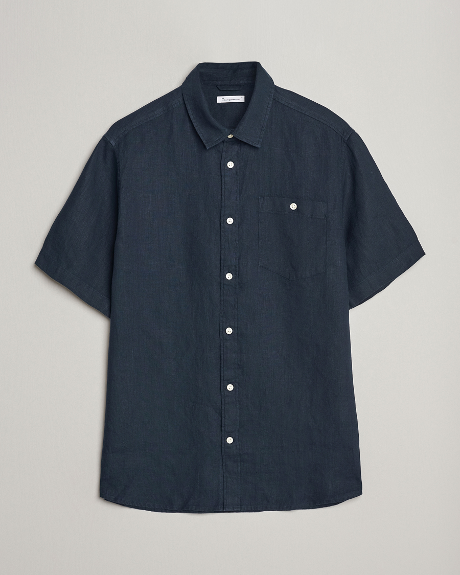 Herren | Hemden | KnowledgeCotton Apparel | Regular Short Sleeve Linen Shirt Total Eclipse