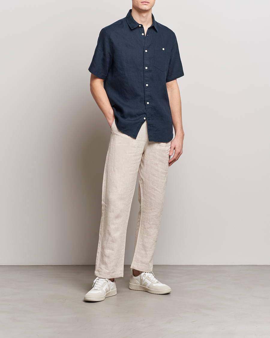Herren | Hemden | KnowledgeCotton Apparel | Regular Short Sleeve Linen Shirt Total Eclipse