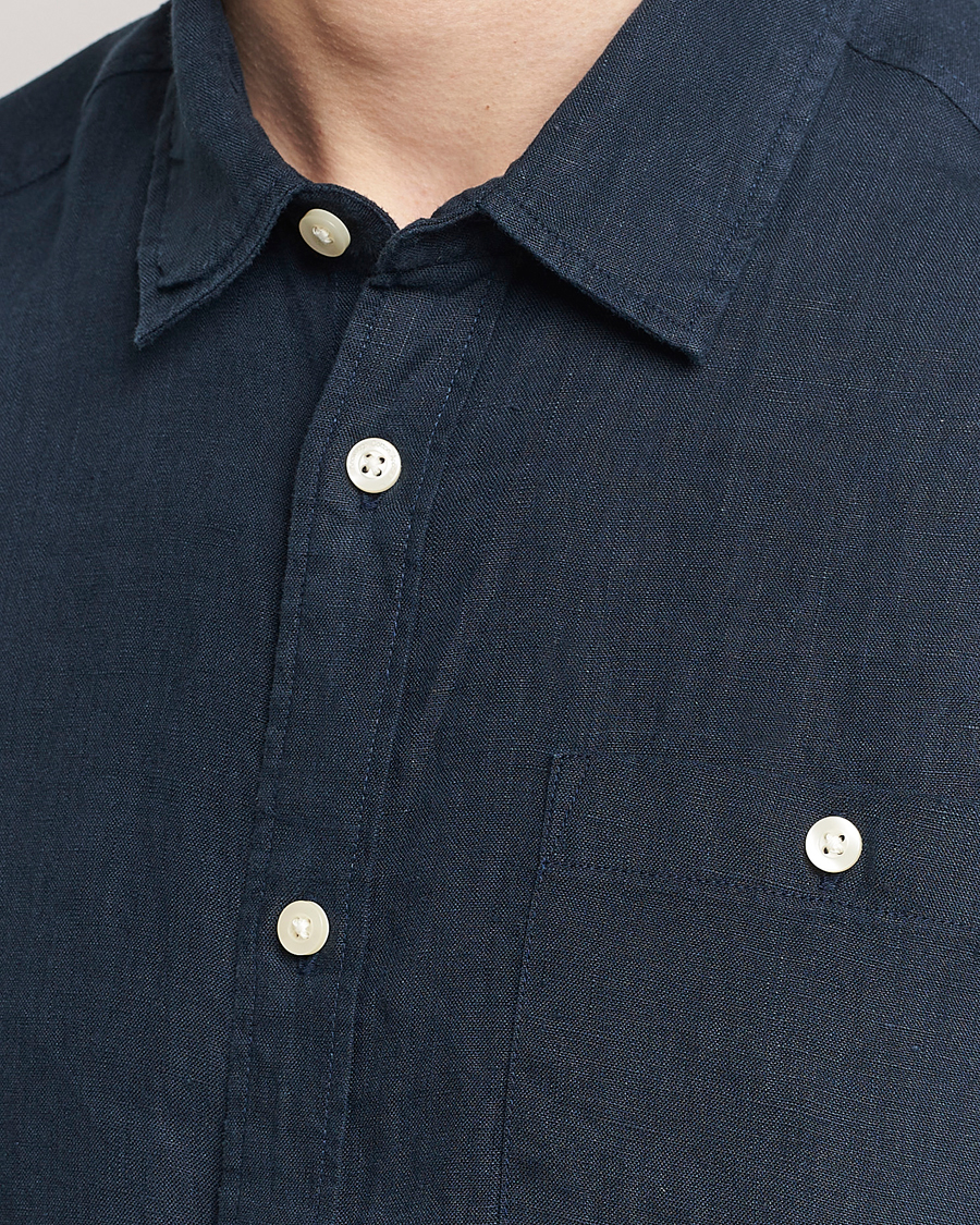 Herren | Hemden | KnowledgeCotton Apparel | Regular Short Sleeve Linen Shirt Total Eclipse