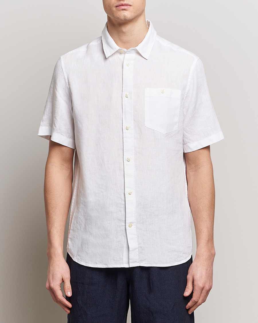 Herren | Kurzarmhemden | KnowledgeCotton Apparel | Regular Short Sleeve Linen Shirt Bright White