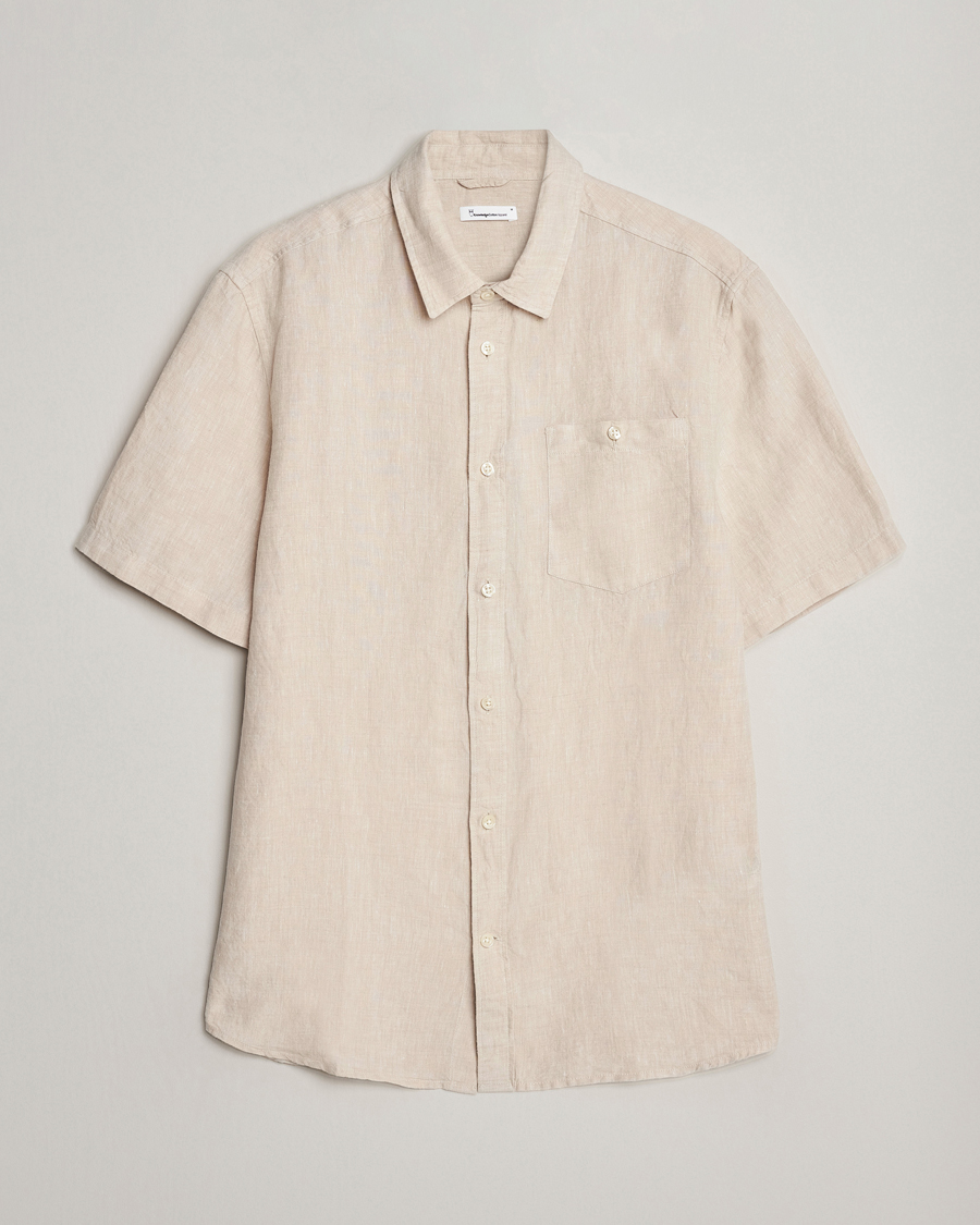 Herren | Hemden | KnowledgeCotton Apparel | Regular Short Sleeve Linen Shirt Yarndyed Beige