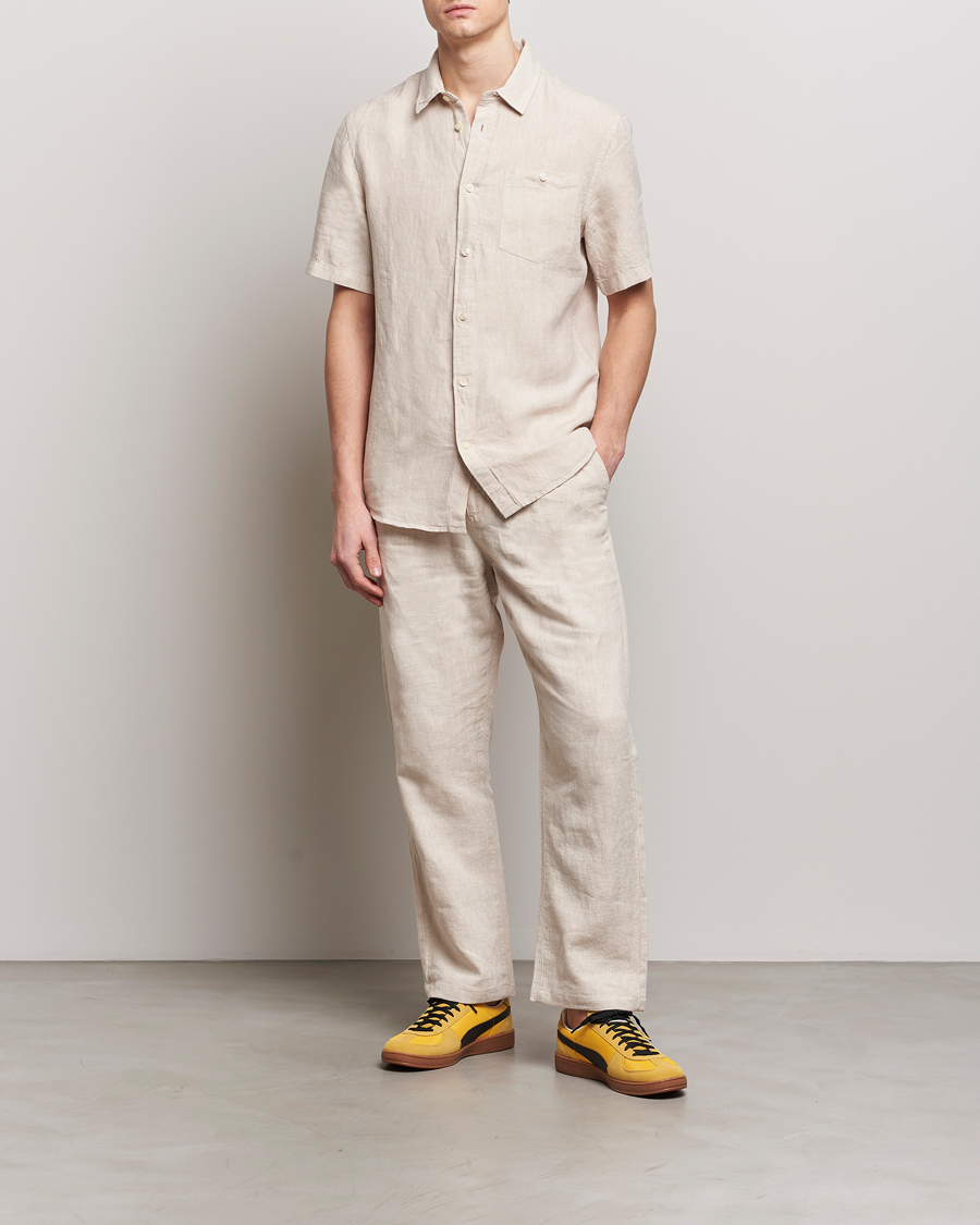 Herren | Hemden | KnowledgeCotton Apparel | Regular Short Sleeve Linen Shirt Yarndyed Beige