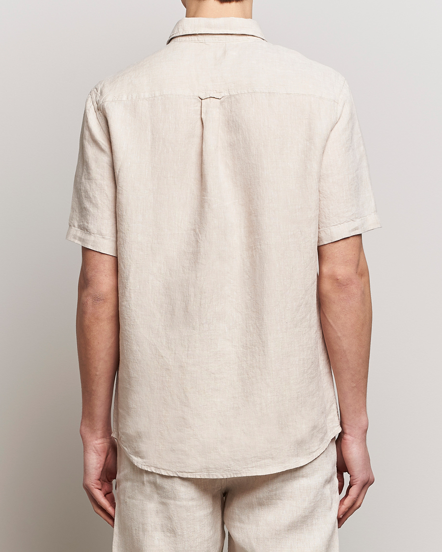 Herren | Hemden | KnowledgeCotton Apparel | Regular Short Sleeve Linen Shirt Yarndyed Beige