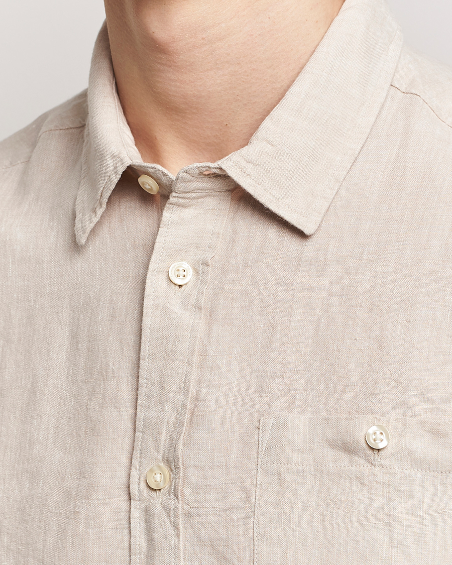 Herren | Hemden | KnowledgeCotton Apparel | Regular Short Sleeve Linen Shirt Yarndyed Beige