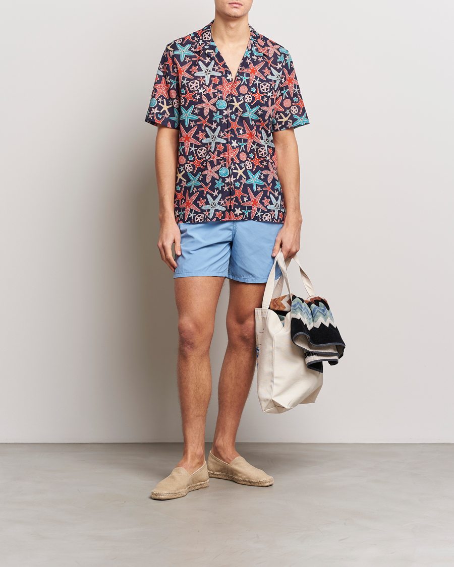 Herren | Hemden | Vilebrequin | Charli Cotton/Linen Short Sleeve Shirt Bleu Marine