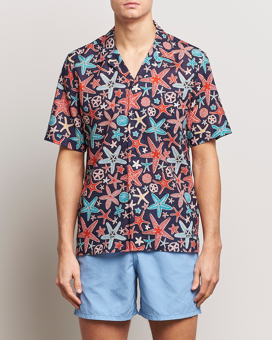 Herren | Hemden | Vilebrequin | Charli Cotton/Linen Short Sleeve Shirt Bleu Marine