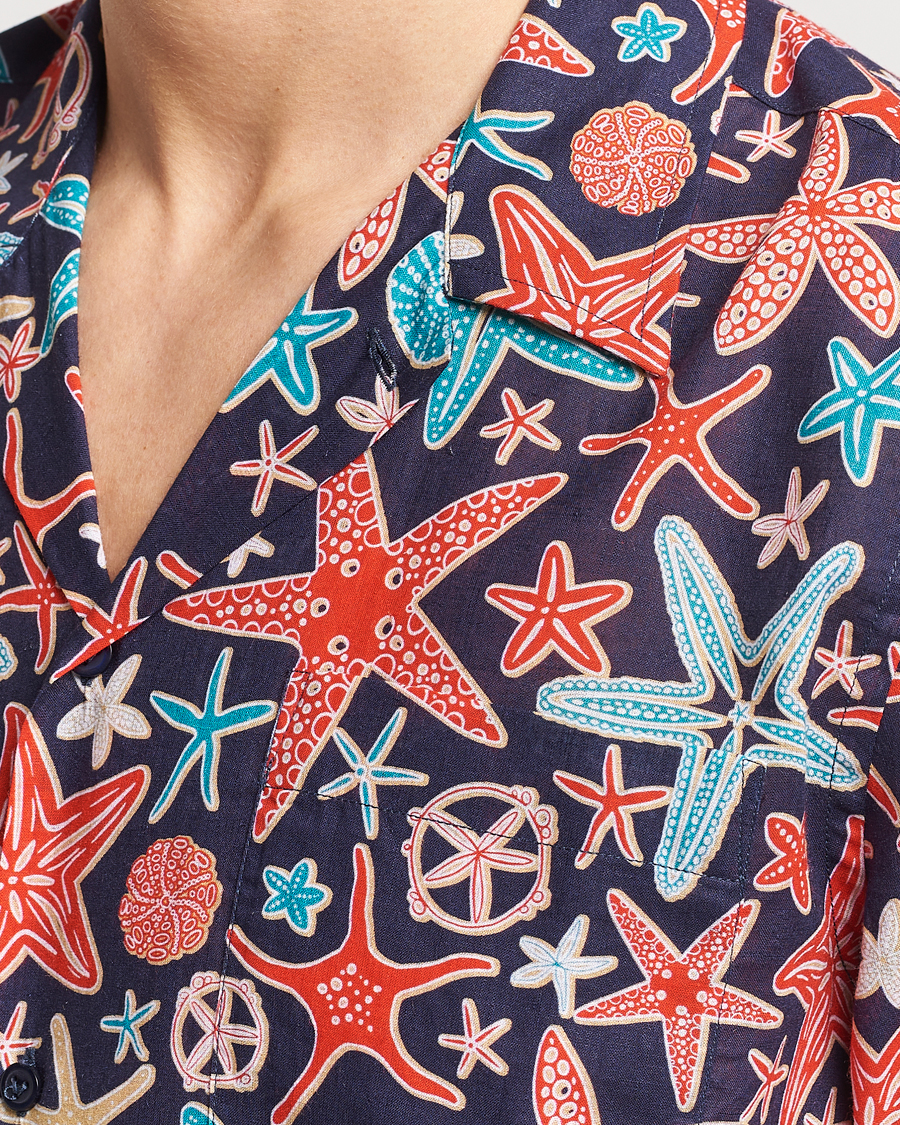 Herren | Hemden | Vilebrequin | Charli Cotton/Linen Short Sleeve Shirt Bleu Marine