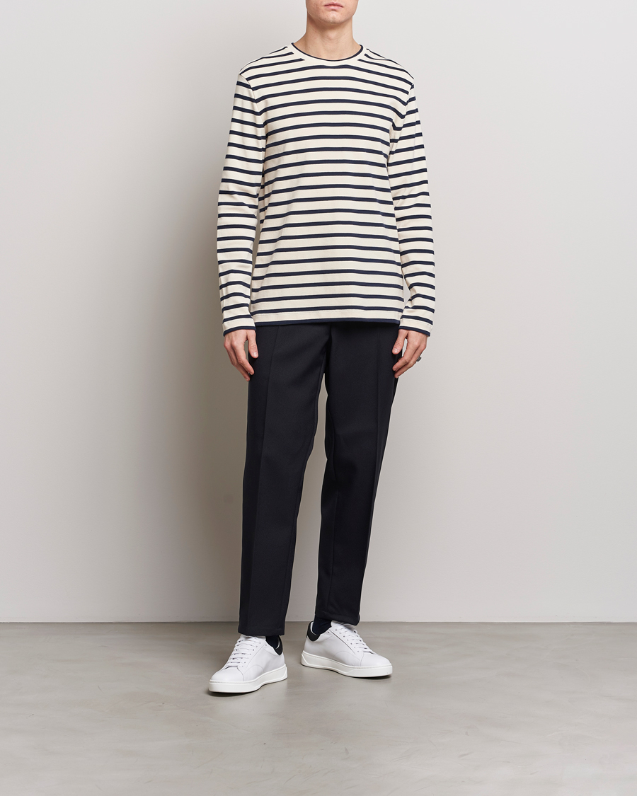 Herren | T-Shirts | Jil Sander | Long Sleeve Rib Cotton T-Shirt Marine Stripes