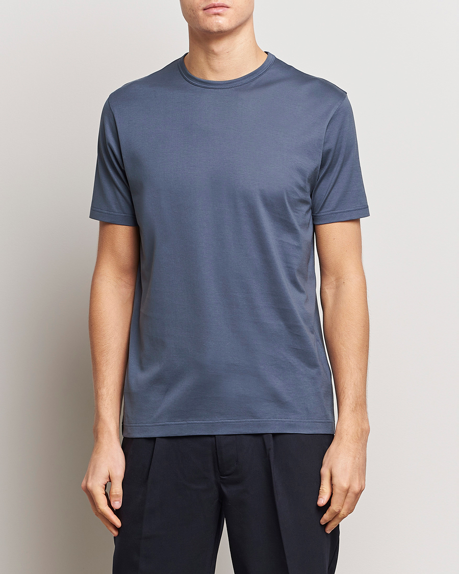 Herren | Kurzarm T-Shirt | Sunspel | Crew Neck Cotton Tee Slate Blue