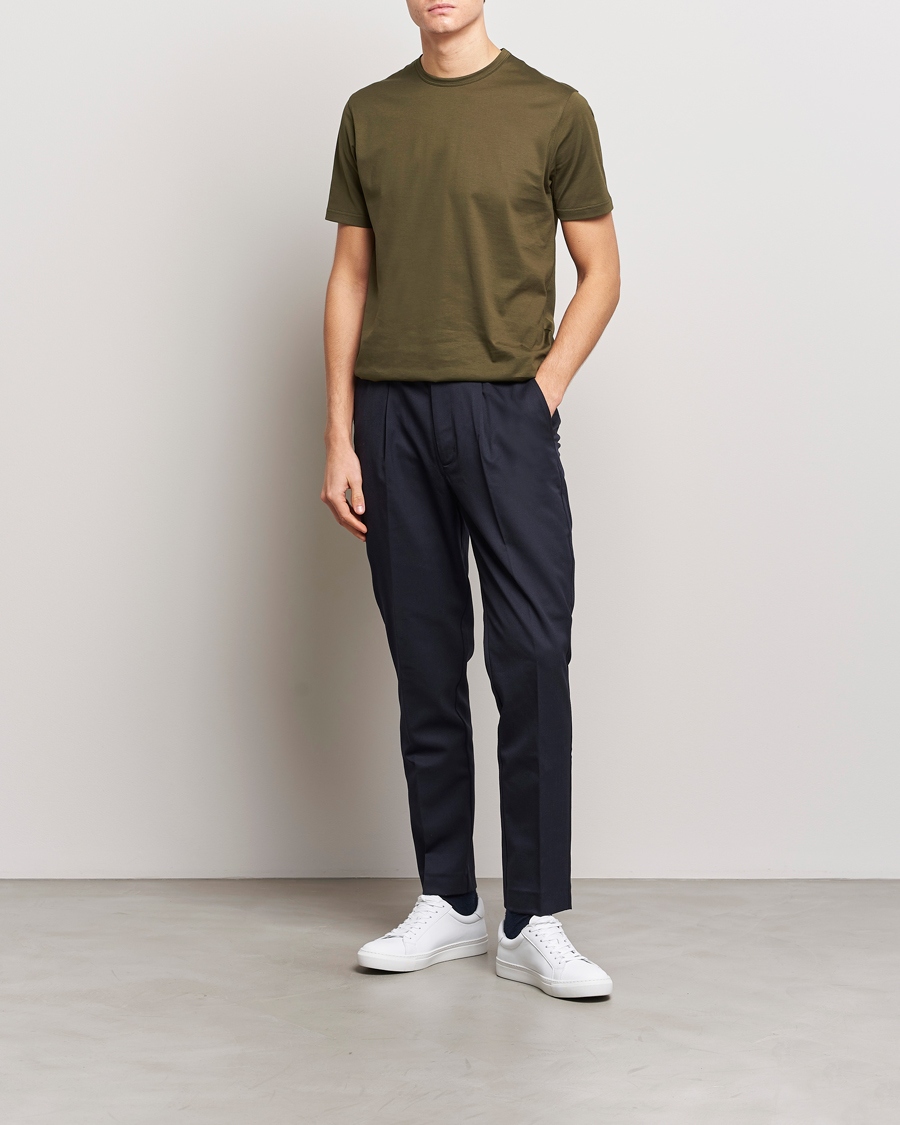 Herren | T-Shirts | Sunspel | Crew Neck Cotton Tee Dark Olive
