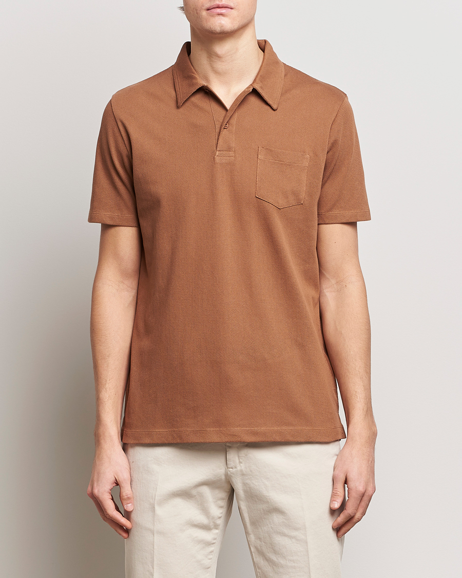 Herren | Poloshirt | Sunspel | Riviera Polo Shirt Dark Camel