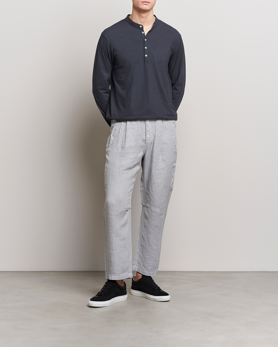 Herren | Pullover | Massimo Alba | Hawai Watercolor Henley Washed Black