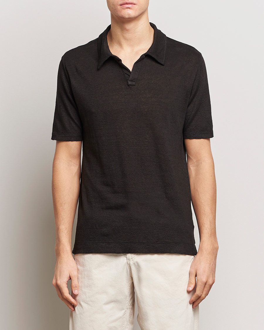 Herren | Poloshirt | Massimo Alba | Aruba Linen Polo Washed Black