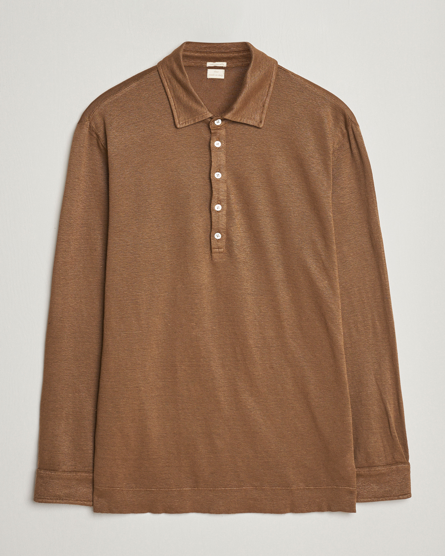 Herren | Pullover | Massimo Alba | Raya Long Sleeve Linen Polo Brown