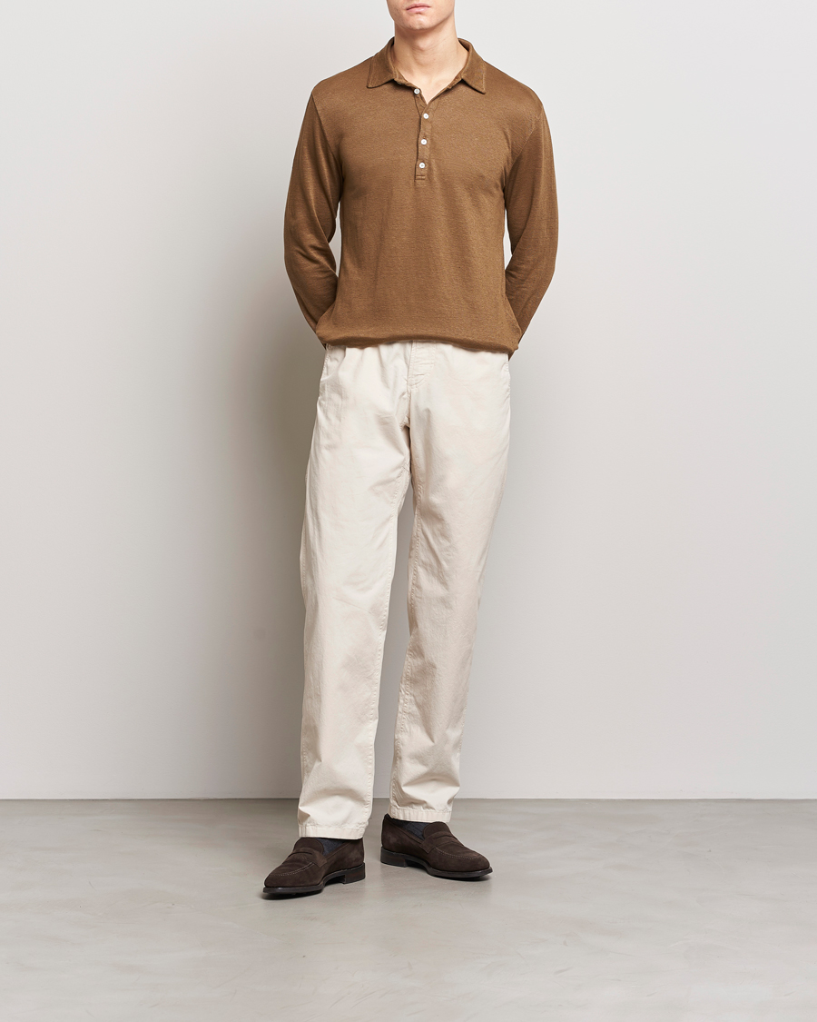 Herren | Pullover | Massimo Alba | Raya Long Sleeve Linen Polo Brown
