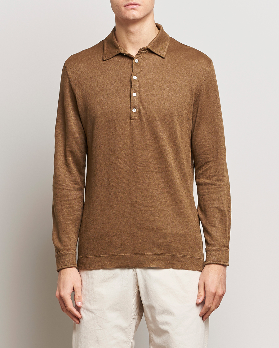 Herren | Poloshirt | Massimo Alba | Raya Long Sleeve Linen Polo Brown