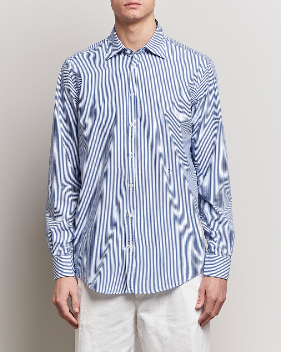 Herren | Italian Department | Massimo Alba | Genova Striped Cotton Shirt Blue Stripes