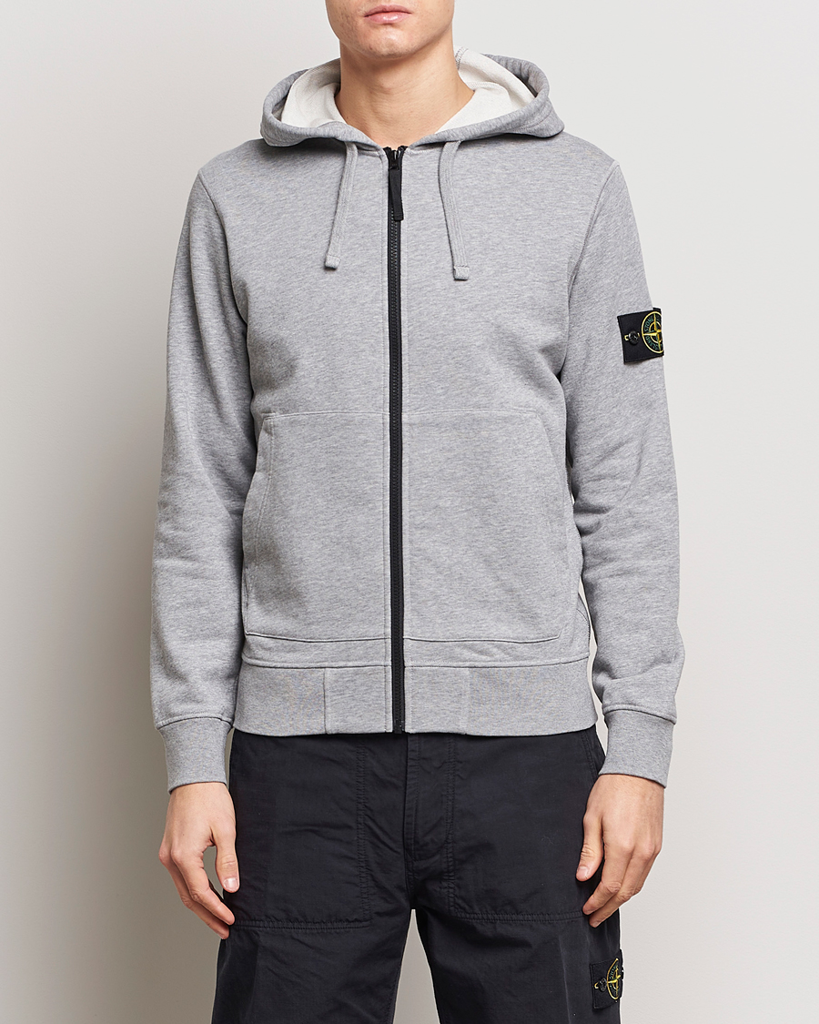Herren | Pullover | Stone Island | Garment Dyed Cotton Fleece Full Zip Hood Melange Grey