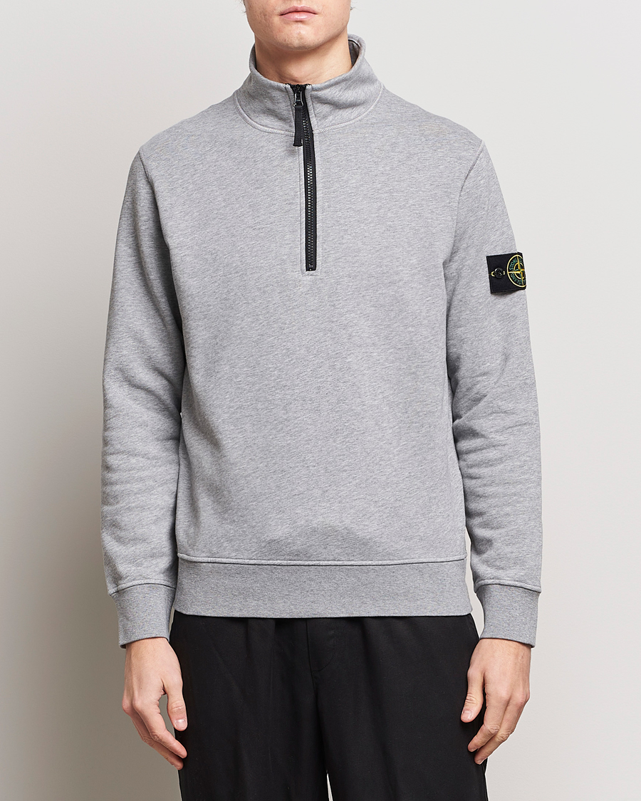 Herren | Pullover | Stone Island | Garment Dyed Cotton Half Zip Melange Grey