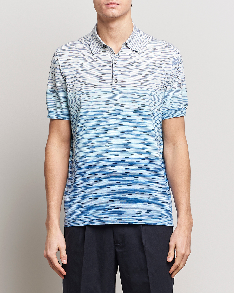Herren | Poloshirt | Missoni | Space Dyed Knitted Polo White/Blue