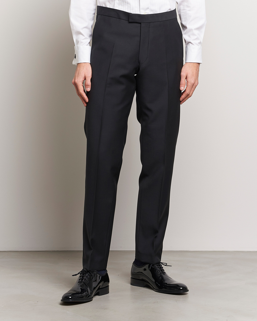 Herren | Business & Beyond | Oscar Jacobson | Denz Straight Wool Tuxedo Trousers Black