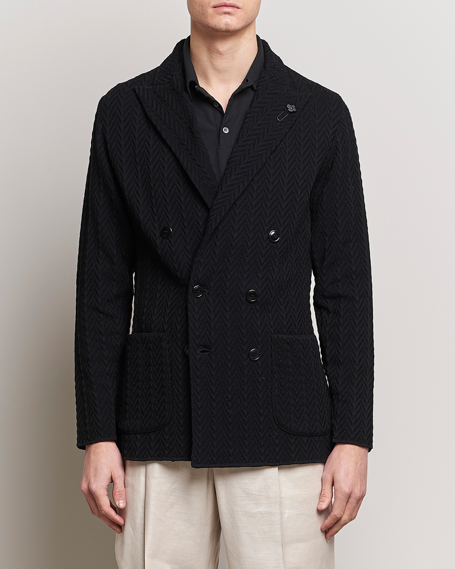 Herren | Italian Department | Lardini | Double Breasted Structured Knitted Blazer Black