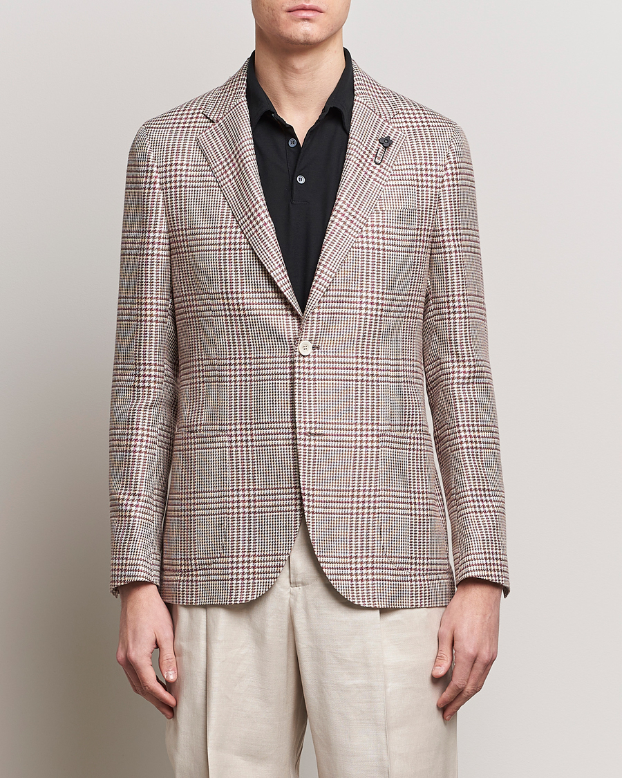 Herren | Formal Wear | Lardini | Checked Cotton/Linen Patch Pocket Blazer Beige