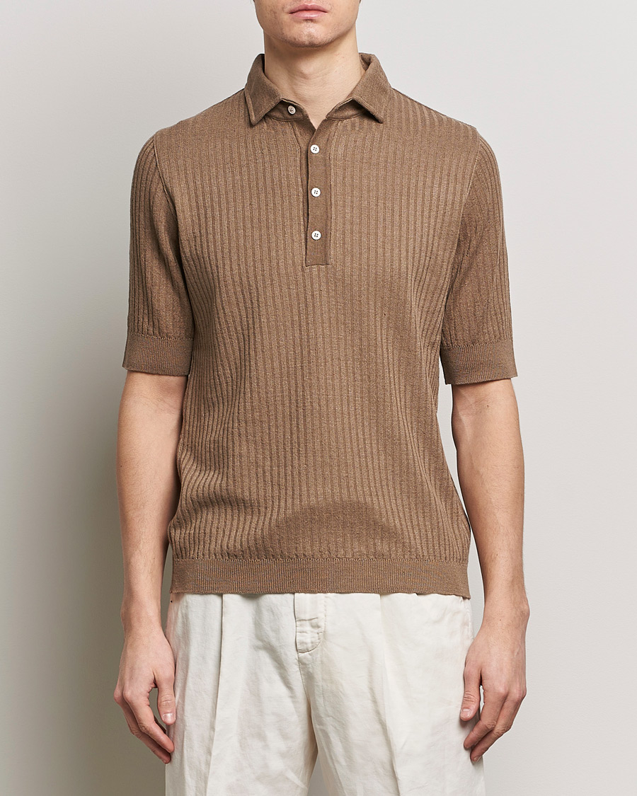 Herren | Poloshirt | Lardini | Structured Linen/Cotton Polo Brown