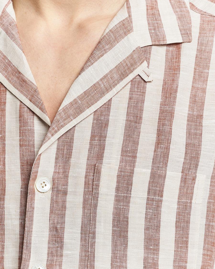 Herren | Hemden | Lardini | Striped Short Sleeve Linen Shirt Beige/Red