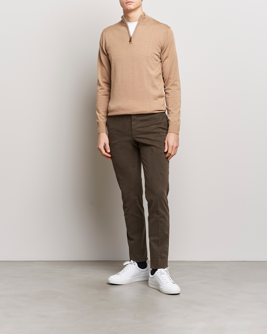 Herren | Pullover | Stenströms | Merino Wool Half Zip Sand