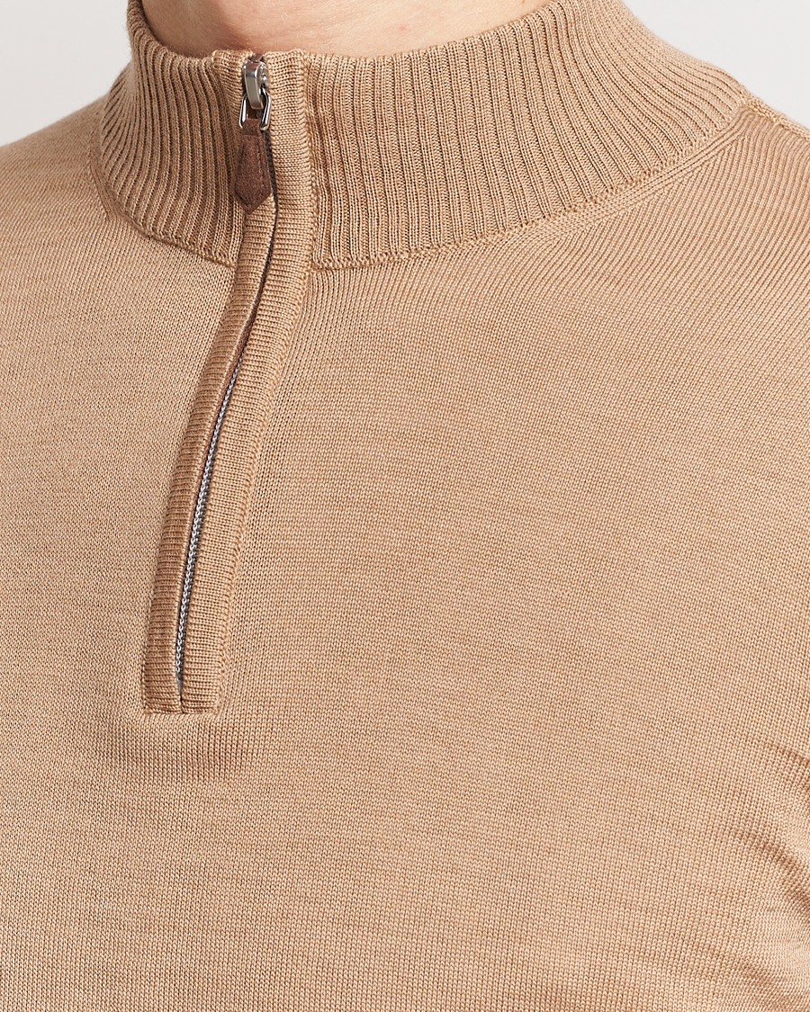 Herren | Pullover | Stenströms | Merino Wool Half Zip Sand