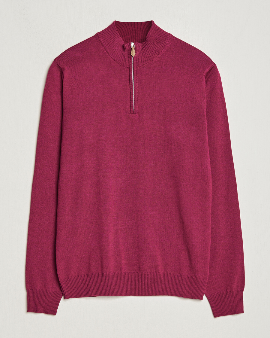 Herren | Pullover | Stenströms | Merino Wool Half Zip Wine