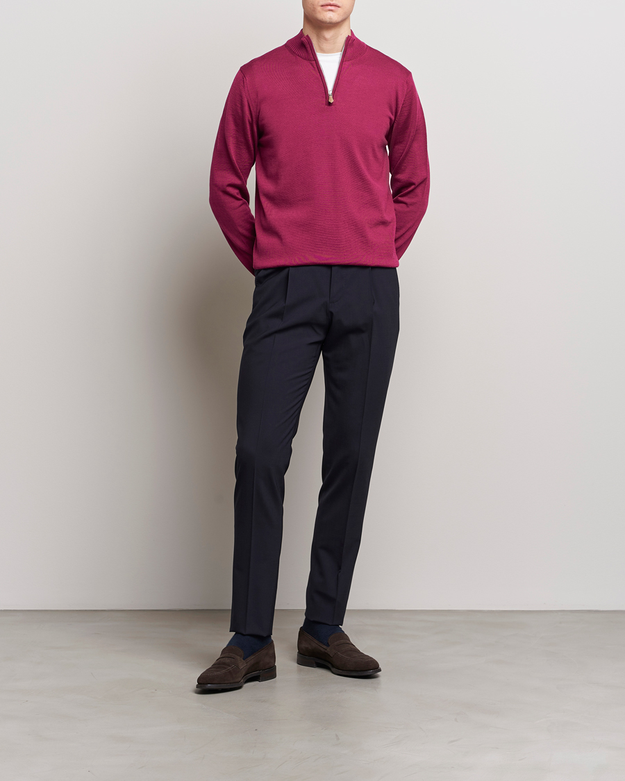 Herren | Pullover | Stenströms | Merino Wool Half Zip Wine