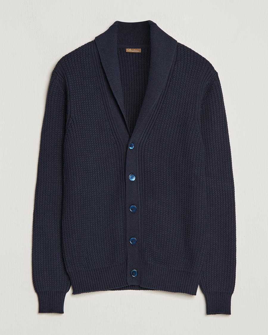 Herren | Pullover | Stenströms | Cotton/Cashmere Shawl Cardigan Navy