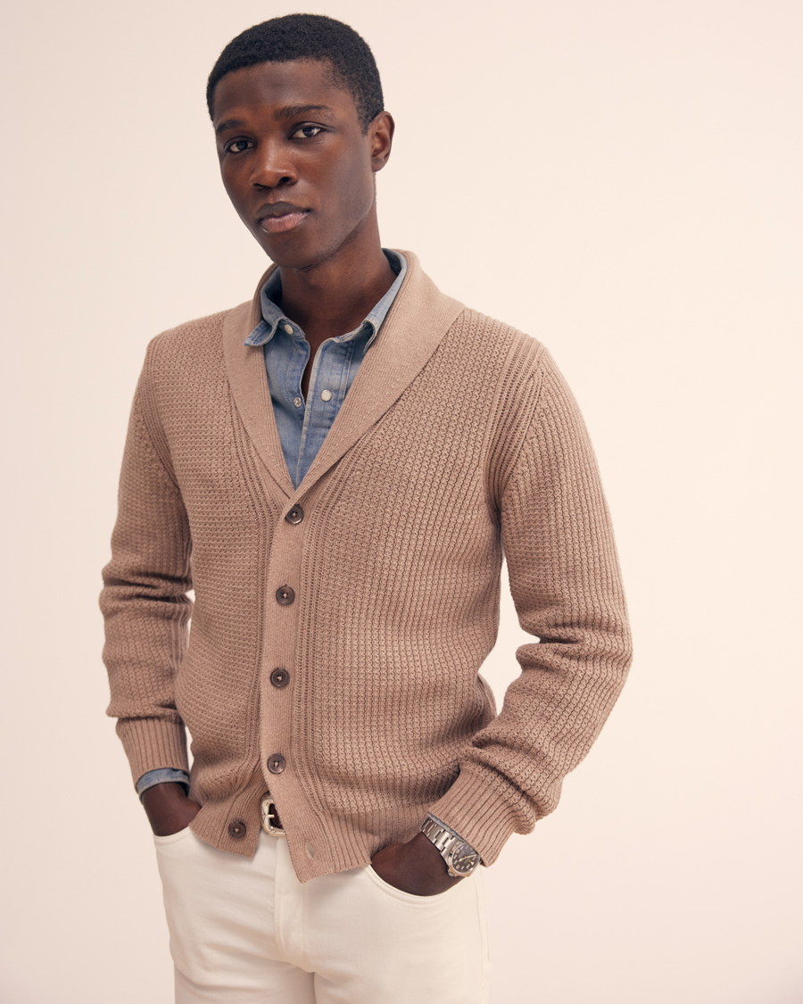 Herren | Pullover | Stenströms | Cotton/Cashmere Shawl Cardigan Brown