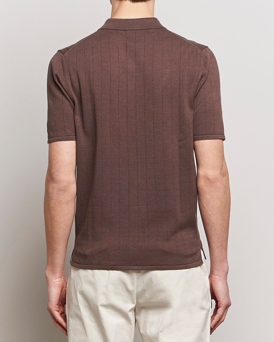 Herren | Poloshirts | Stenströms | Linen/Cotton Rib Knitted Buttonthru Shirt Brown