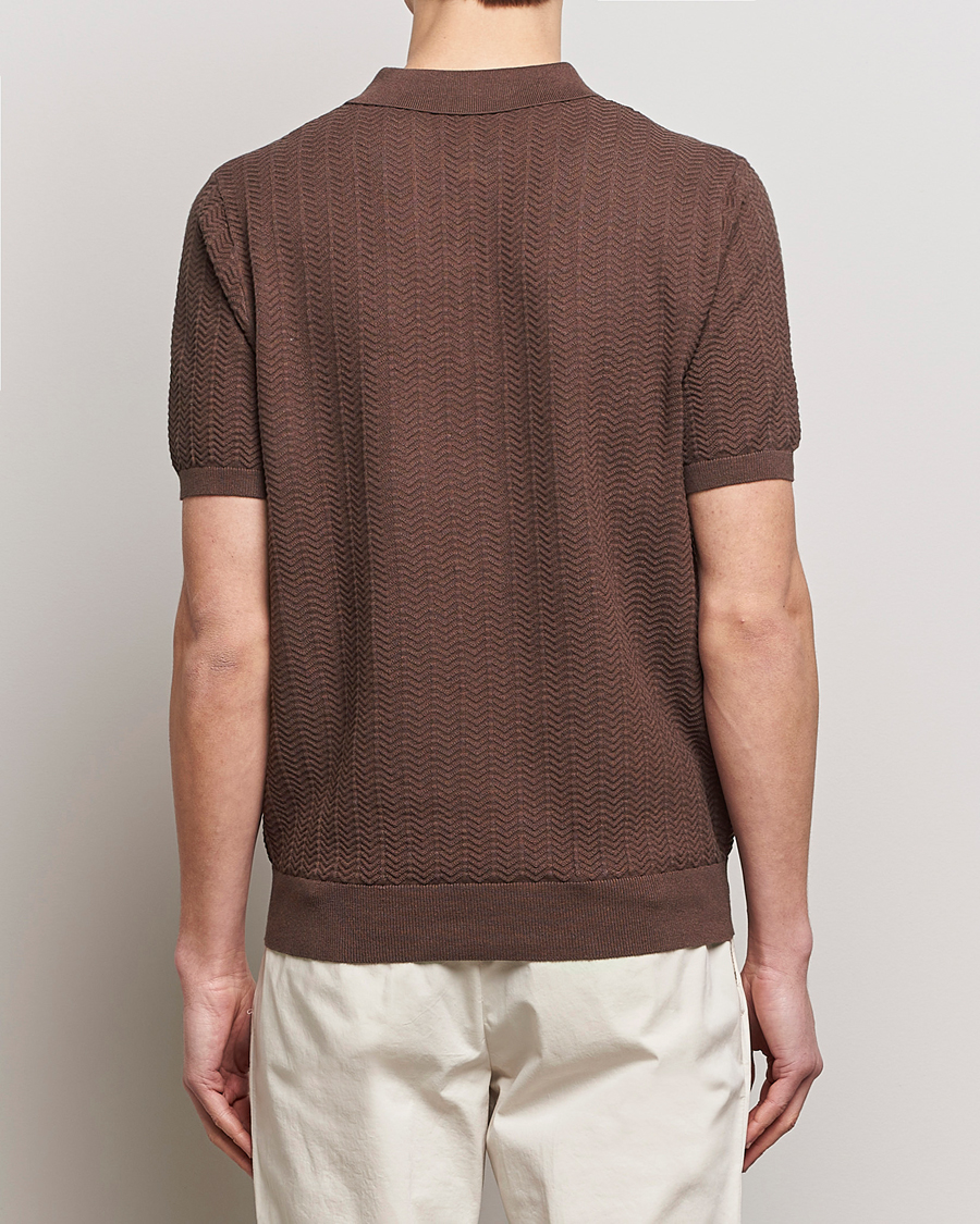 Herren | Poloshirts | Stenströms | Linen/Cotton Crochet Knitted Polo Shirt Brown