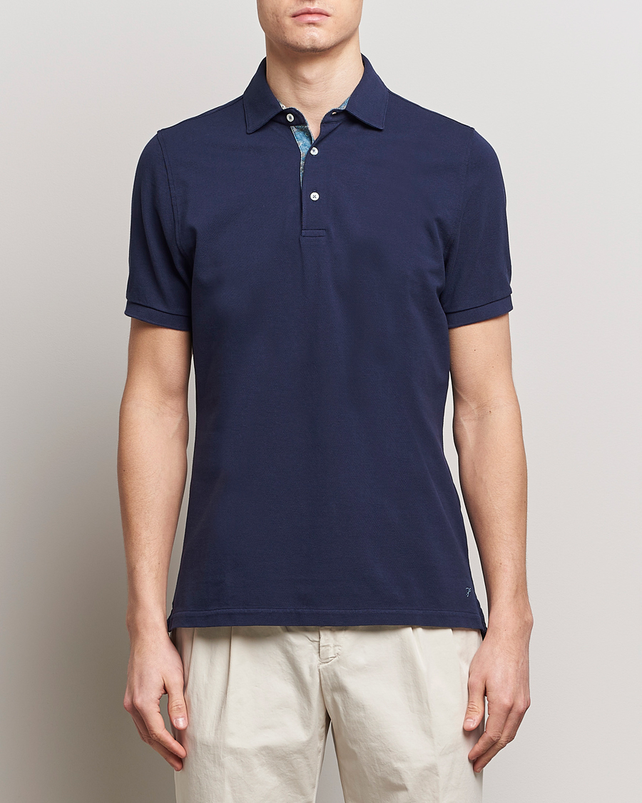 Herren |  | Stenströms | Cotton Pique Contrast Polo Shirt Navy