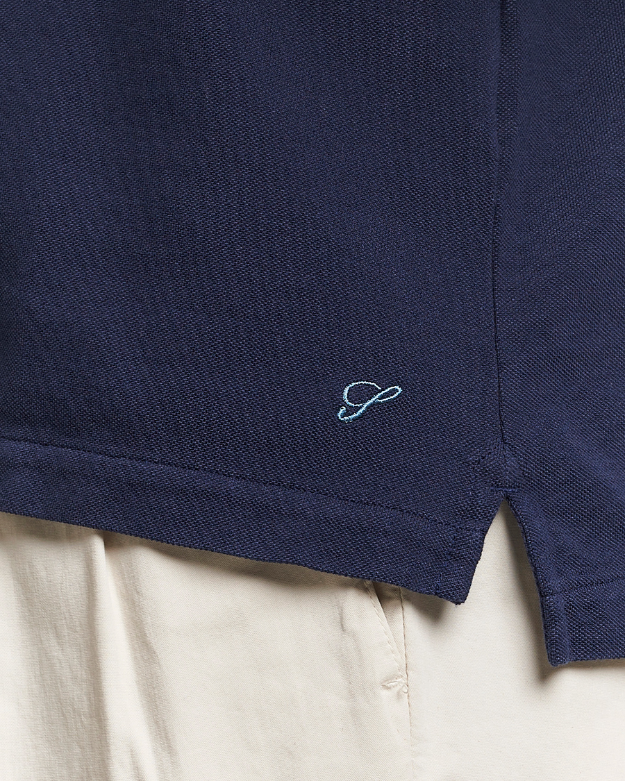 Herren | Poloshirts | Stenströms | Cotton Pique Contrast Polo Shirt Navy