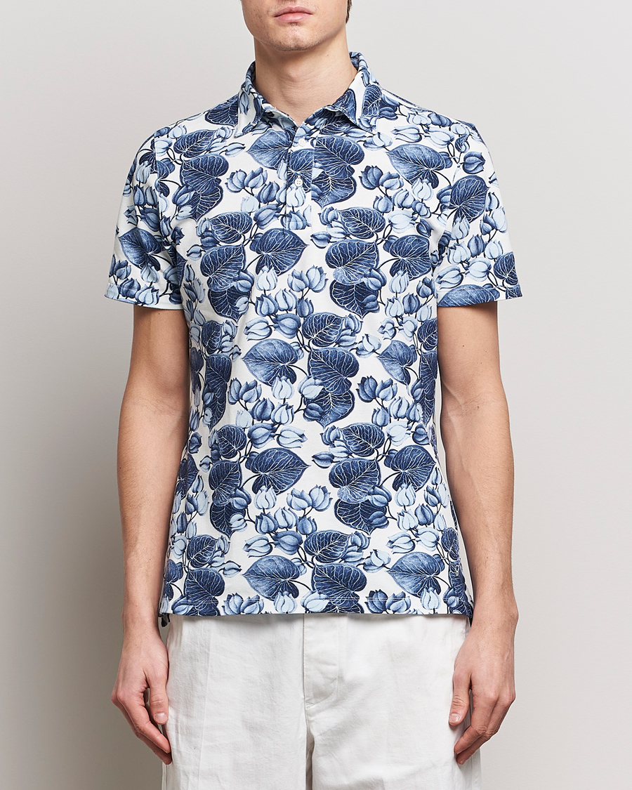 Herren | Poloshirt | Stenströms | Cotton Pique Printed Polo Shirt Blue