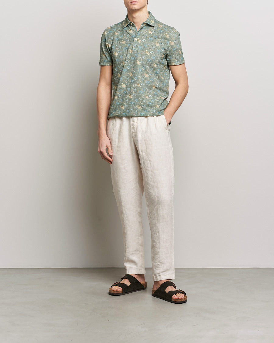 Herren | Poloshirts | Stenströms | Cotton Pique Paisley Printed Polo Shirt Green