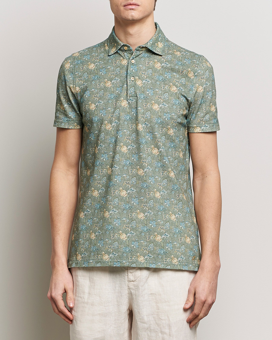 Herren | Poloshirts | Stenströms | Cotton Pique Paisley Printed Polo Shirt Green