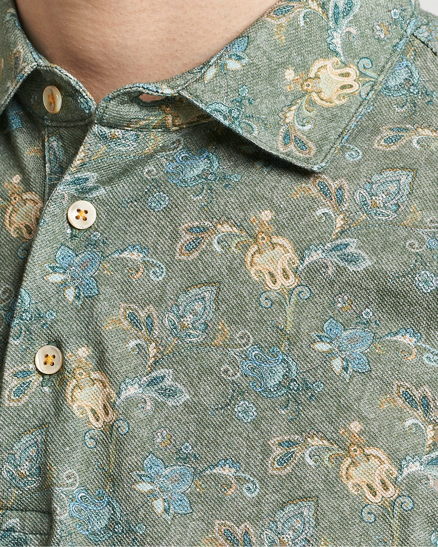 Herren | Poloshirts | Stenströms | Cotton Pique Paisley Printed Polo Shirt Green